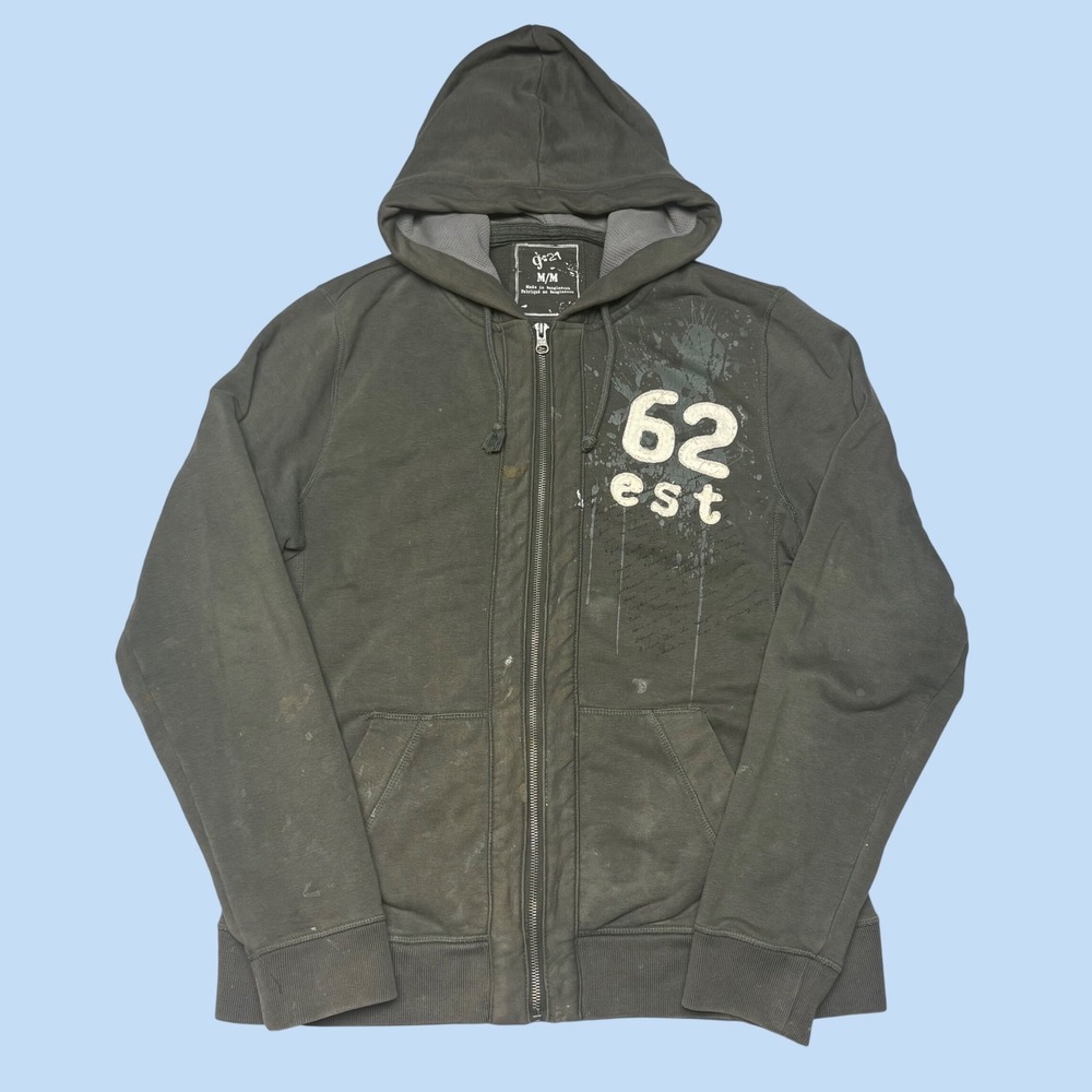 G21 Mens Full Zip Hoodie Green Distressed Graphic 62 Est Size Medium